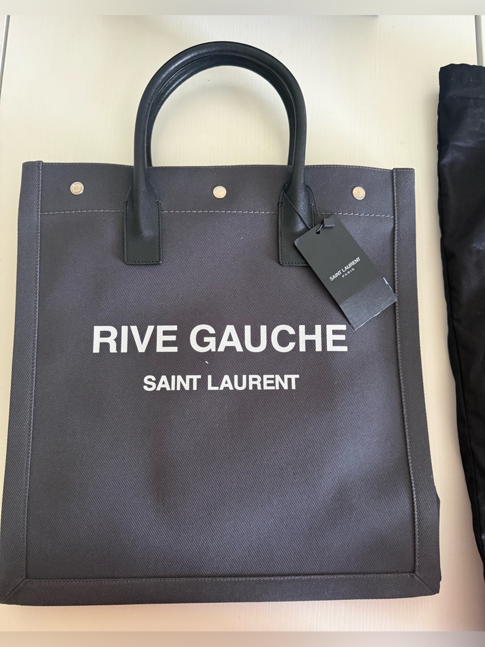 Saint Laurent Rive Gauche Logo Printed Tote Bag